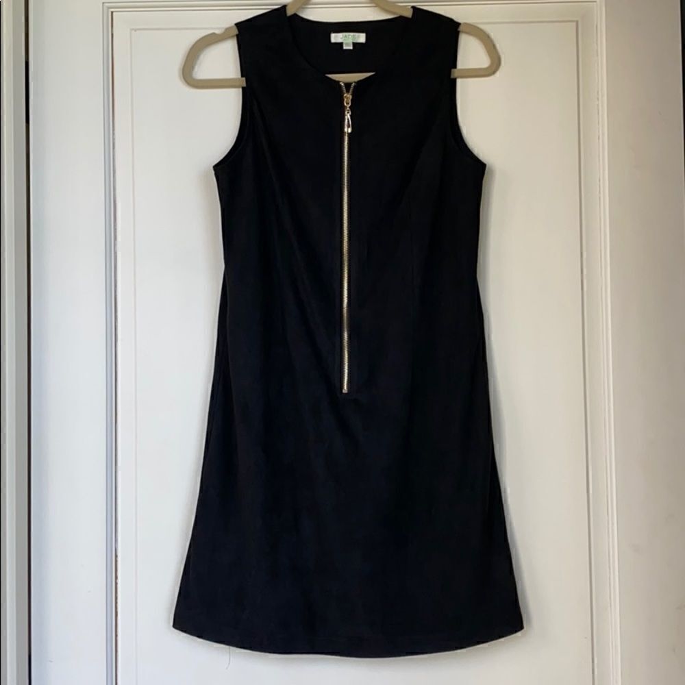 Sleeveless Faux Sues Zip Front Shift Dress